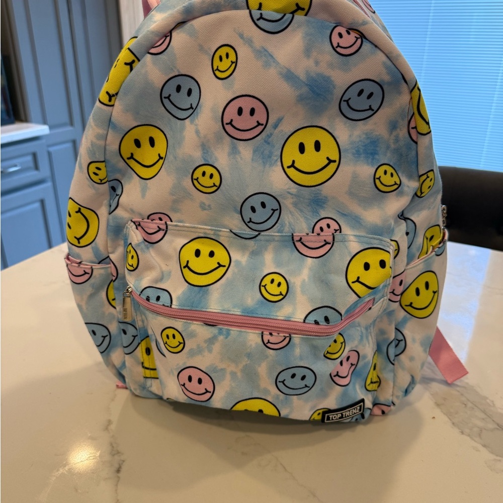 Smiley Face Kids Backpack - Yellow and Blue